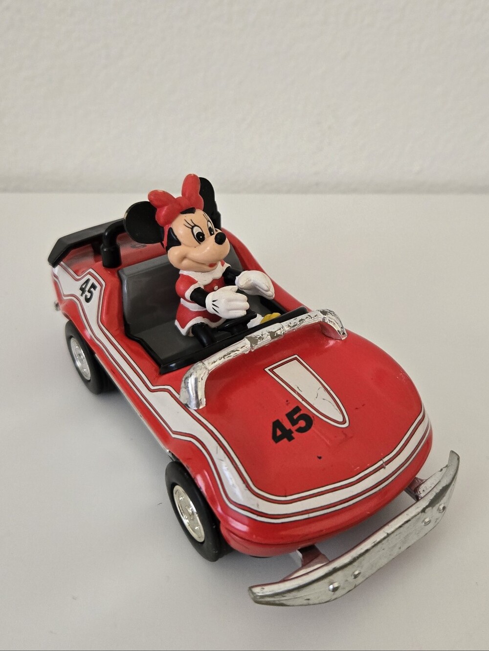 Disney Minnie Mouse Vintage Car #45 Pull Back & Go Red Convertible Toy Race Car